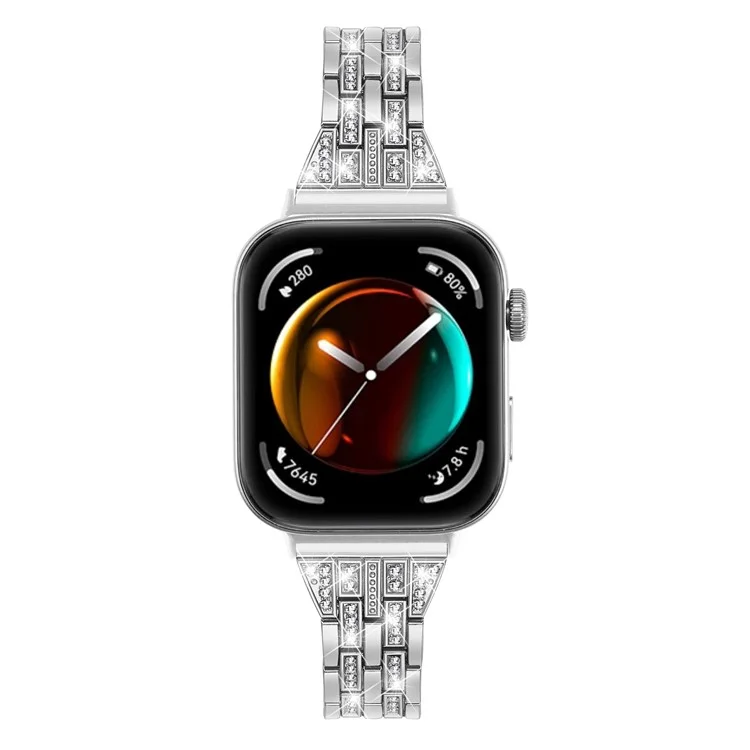 For Huawei Watch Fit 3 Metal Band Rhinestone Decorated Smart Watch Wrist Strap - Silver