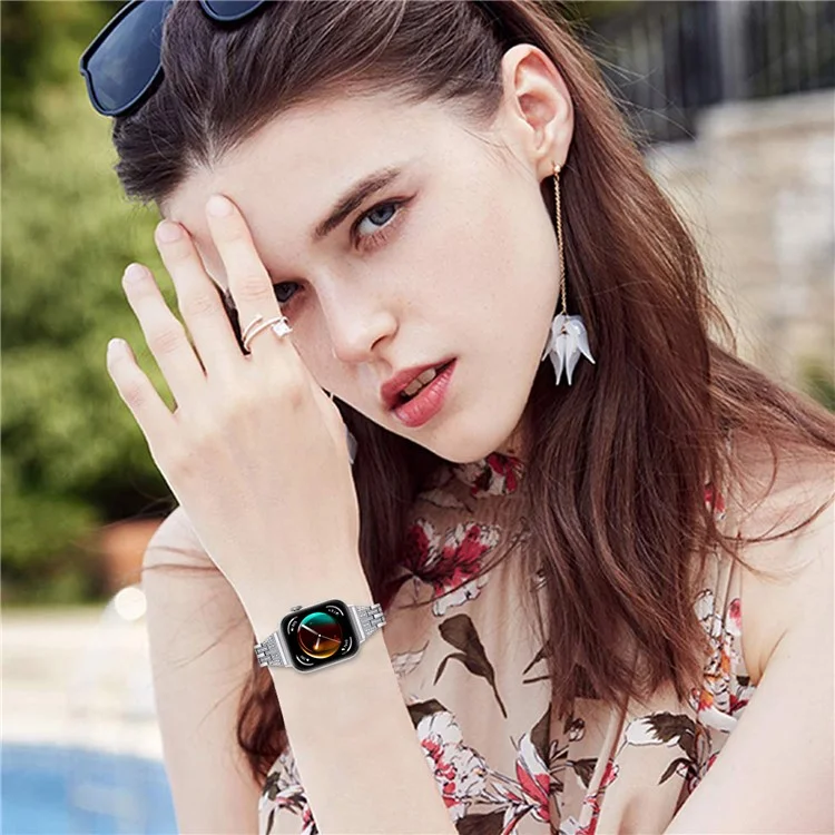 For Huawei Watch Fit 3 Metal Band Rhinestone Decorated Smart Watch Wrist Strap - Silver