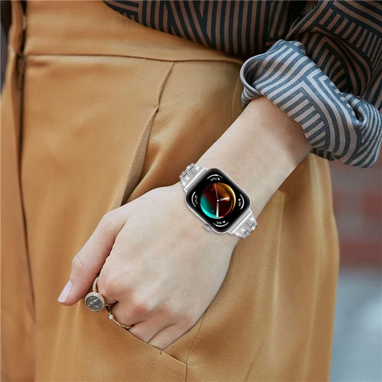 For Huawei Watch Fit 3 Metal Band Rhinestone Decorated Smart Watch Wrist Strap - Silver