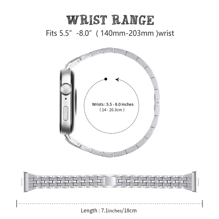 For Huawei Watch Fit 3 Metal Band Rhinestone Decorated Smart Watch Wrist Strap - Silver