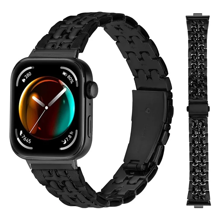 Para Huawei Watch Fit 3 Metal Watch Band Cross Design Replacement Strap - Preto