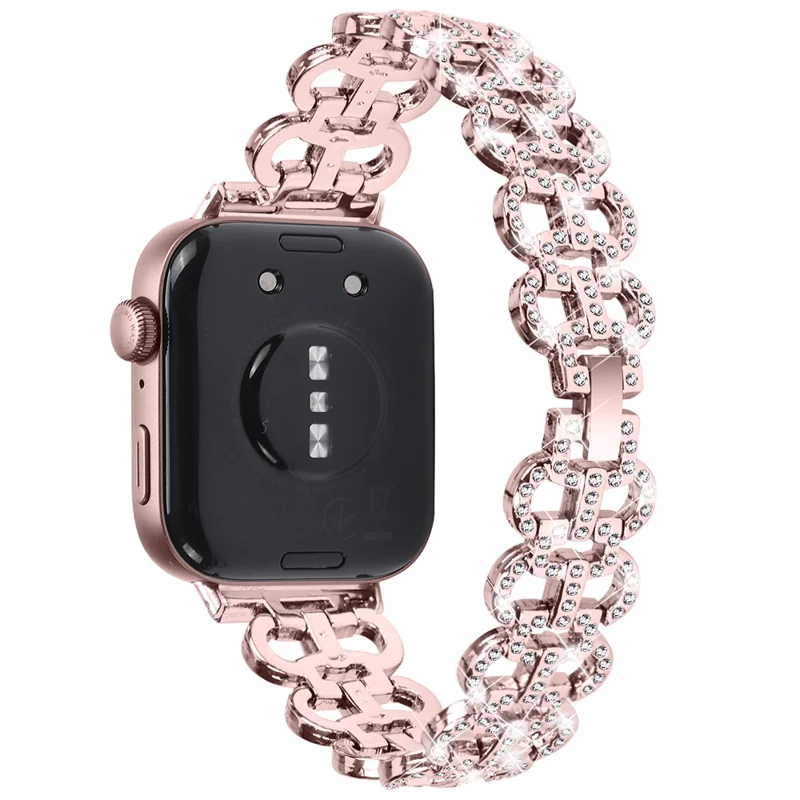 For Huawei Watch Fit 3 Metal Watch Band Gourd Shape Rhinestone Replacement Strap - Rose Pink