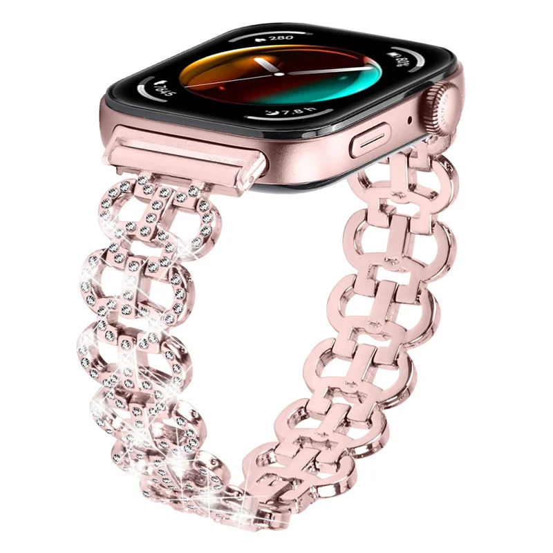 For Huawei Watch Fit 3 Metal Watch Band Gourd Shape Rhinestone Replacement Strap - Rose Pink