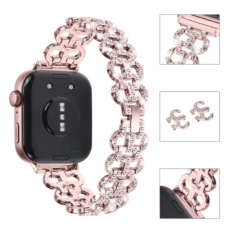 For Huawei Watch Fit 3 Metal Watch Band Gourd Shape Rhinestone Replacement Strap - Rose Pink