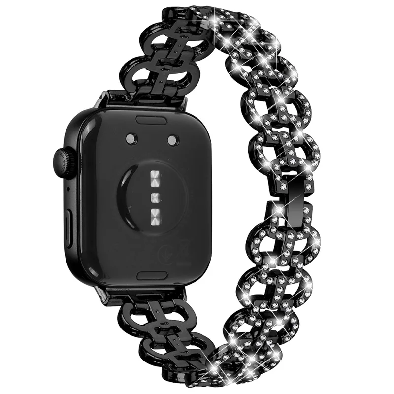 For Huawei Watch Fit 3 Metal Watch Band Gourd Shape Rhinestone Replacement Strap - Black