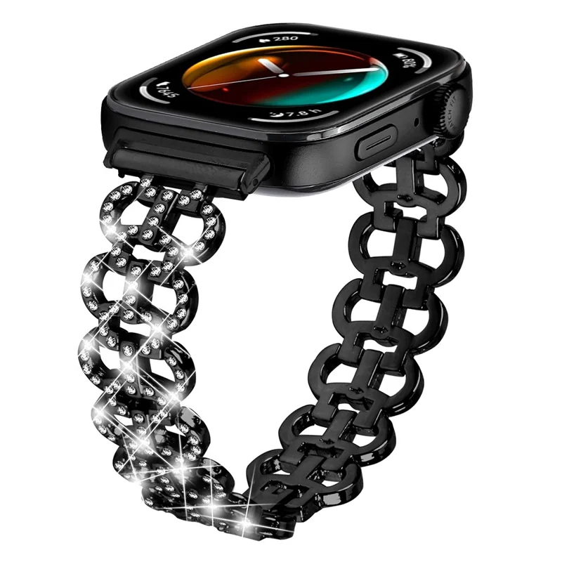 For Huawei Watch Fit 3 Metal Watch Band Gourd Shape Rhinestone Replacement Strap - Black