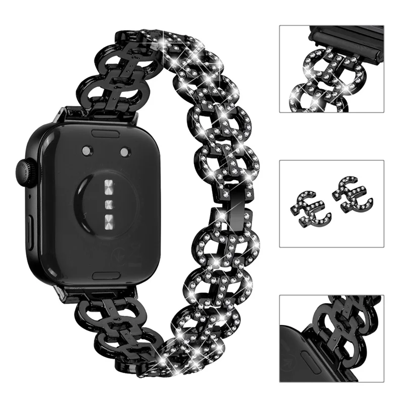 For Huawei Watch Fit 3 Metal Watch Band Gourd Shape Rhinestone Replacement Strap - Black