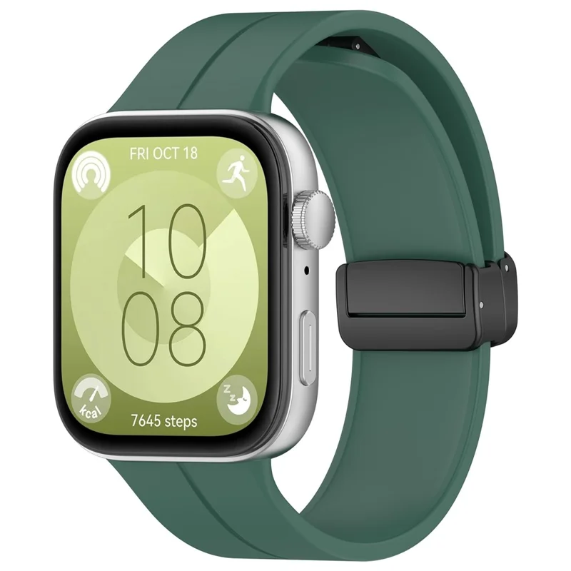 For Huawei Watch Fit 3 Silicone Watch Band Strap with Magnetic Folding Buckle - Dark Green