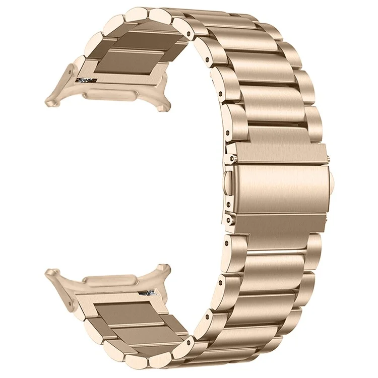 For Samsung Galaxy Watch Ultra 47mm Watch Band 3-Bead Stainless Steel Metal Strap - Retro Gold