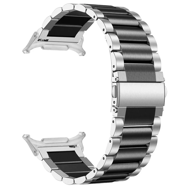 For Samsung Galaxy Watch Ultra (2025) 47mm / Watch Ultra 47mm Watch Band 3-Bead Stainless Steel Metal Strap - Silver+Black