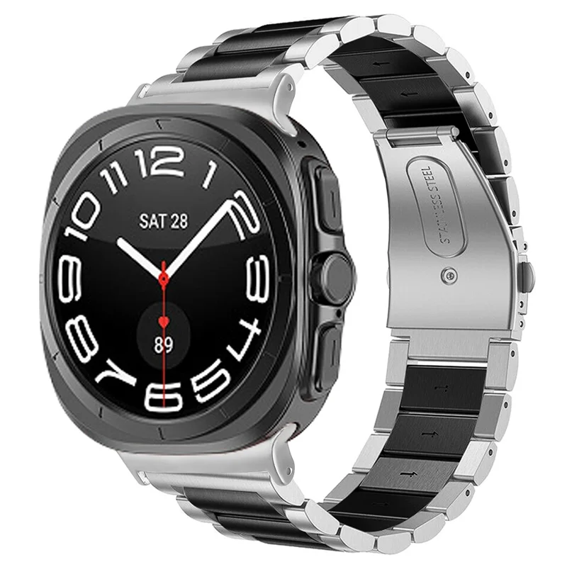For Samsung Galaxy Watch Ultra (2025) 47mm / Watch Ultra 47mm Watch Band 3-Bead Stainless Steel Metal Strap - Silver+Black