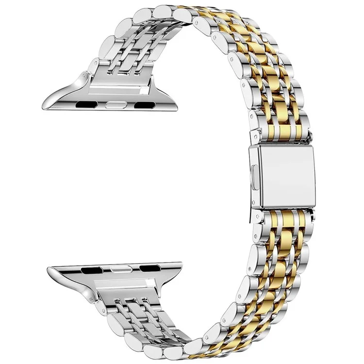 Für Apple Watch Series 10 42mm / 9 8 7 41mm / SE (2023) SE (2022) SE 6 5 4 40mm / 3 2 1 38mm Uhrenarmband Edelstahlband - Silber+Gold