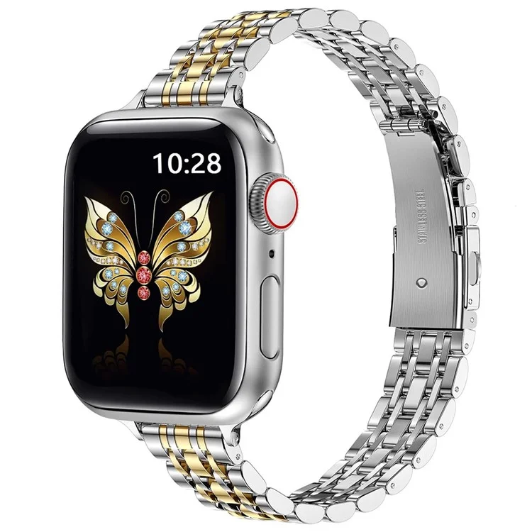 Für Apple Watch Series 10 42mm / 9 8 7 41mm / SE (2023) SE (2022) SE 6 5 4 40mm / 3 2 1 38mm Uhrenarmband Edelstahlband - Silber+Gold