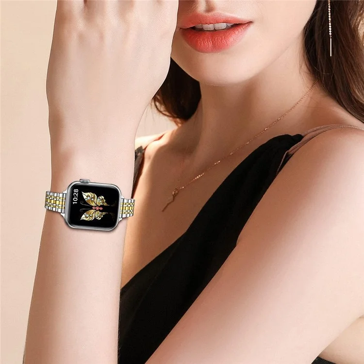 Für Apple Watch Series 10 42mm / 9 8 7 41mm / SE (2023) SE (2022) SE 6 5 4 40mm / 3 2 1 38mm Uhrenarmband Edelstahlband - Silber+Gold