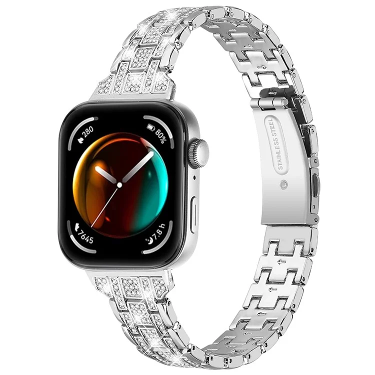 Для Huawei Watch Fit 3 Rhinestone Watch Band Five-Bead Metal Strap Bracelet - Gold