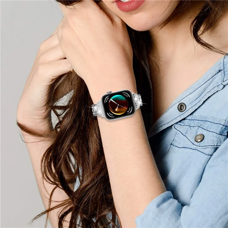 Для Huawei Watch Fit 3 Rhinestone Watch Band Five-Bead Metal Strap Bracelet - Gold