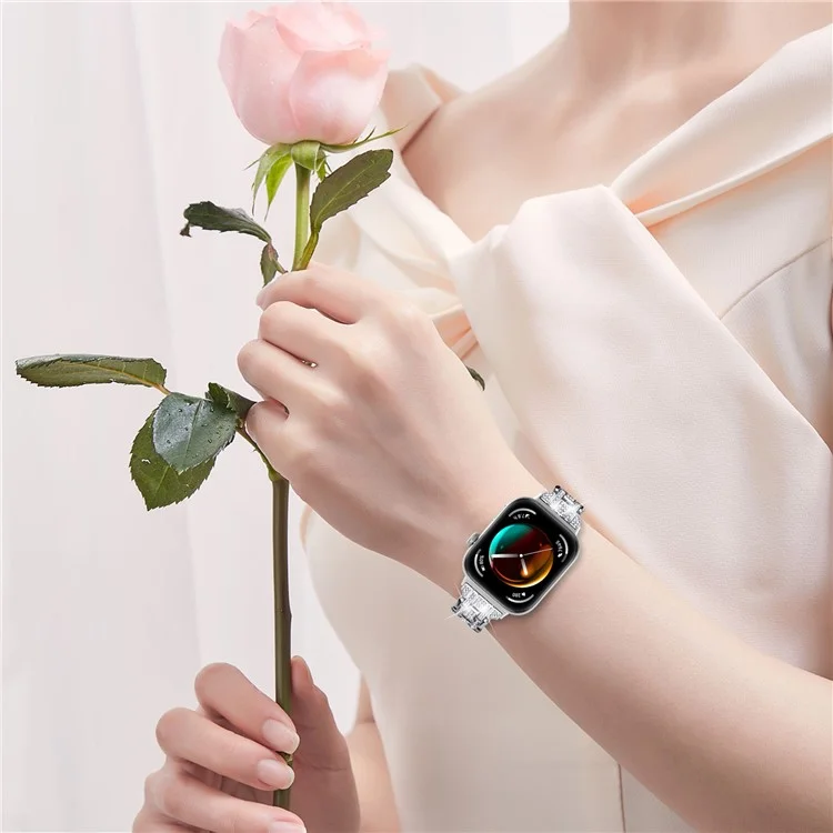 Для Huawei Watch Fit 3 Rhinestone Watch Band Five-Bead Metal Strap Bracelet - Gold