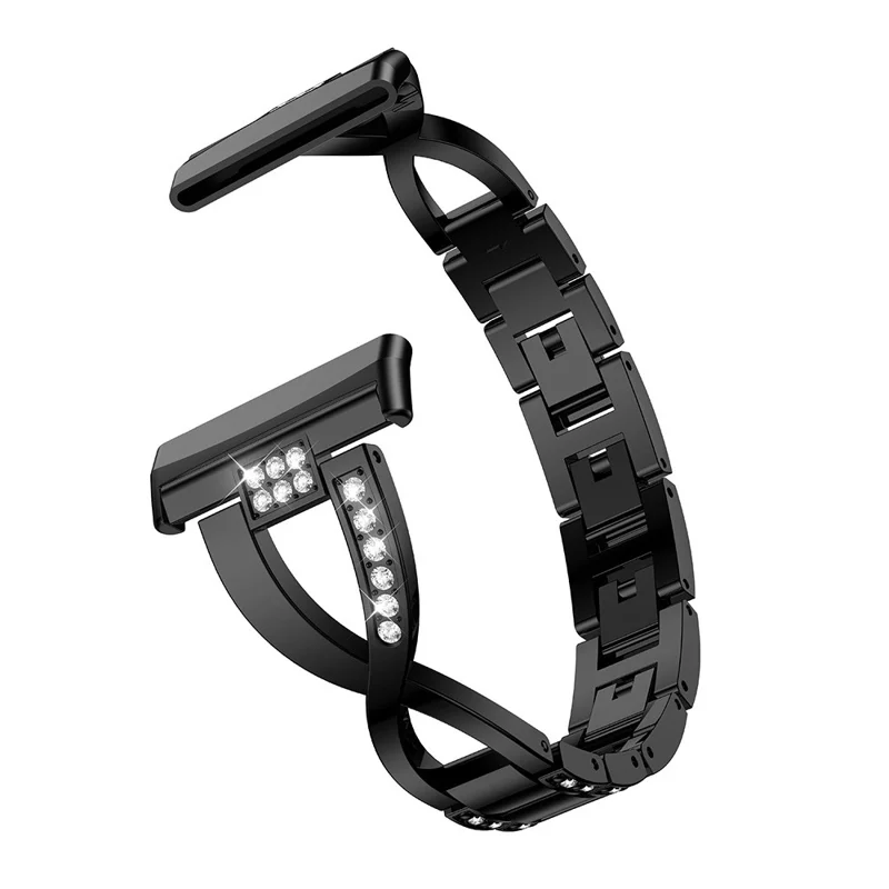 X-förmiges Armband mit Strassdekor für Fitbit Versa 3 / Versa 4 / Sense / Sense 2 – Schwarz