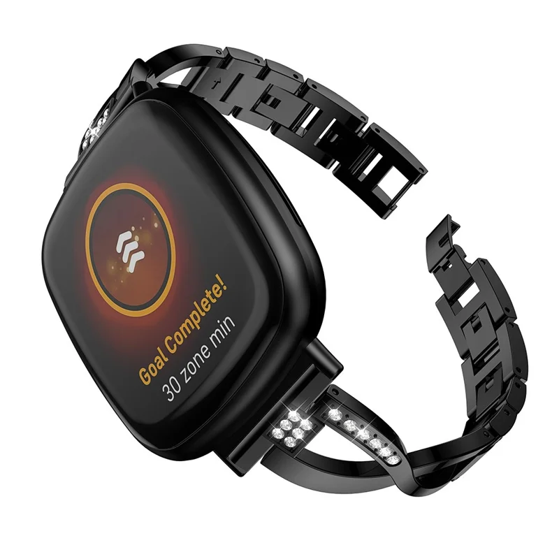 X-förmiges Armband mit Strassdekor für Fitbit Versa 3 / Versa 4 / Sense / Sense 2 – Schwarz