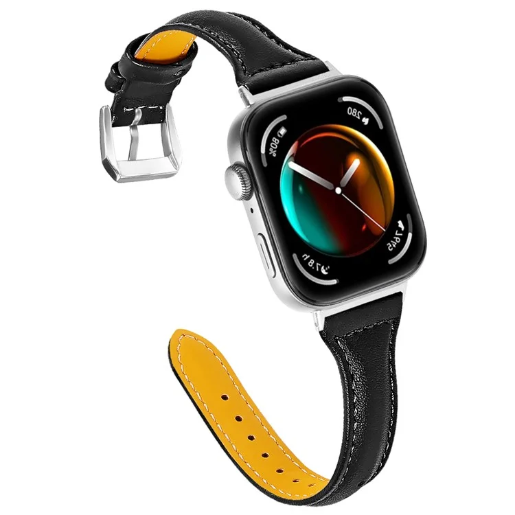 Para Huawei Watch Fit 3 Correa de Reloj Cuero Genuino de Vaca Líneas de Costura - Negro