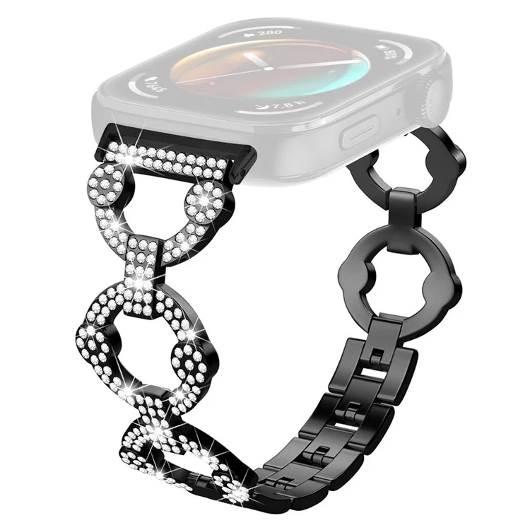 For Huawei Watch Fit 3 Metal Watch Band Shiny Rhinestone Strap Bracelet - Black