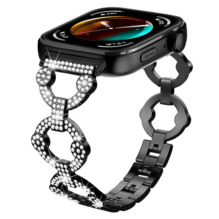 For Huawei Watch Fit 3 Metal Watch Band Shiny Rhinestone Strap Bracelet - Black