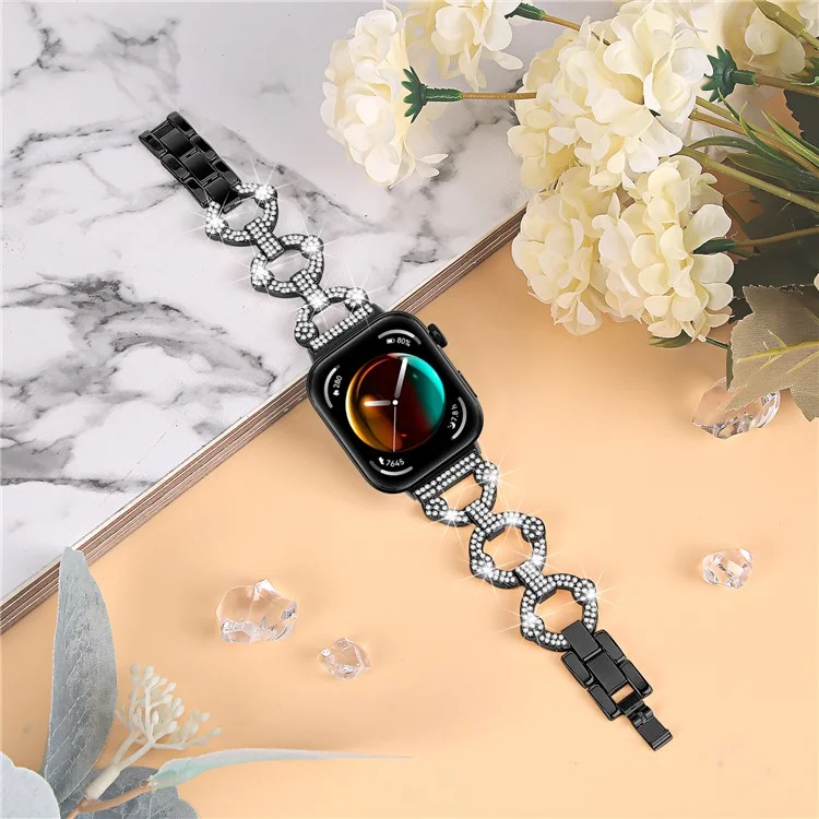 For Huawei Watch Fit 3 Metal Watch Band Shiny Rhinestone Strap Bracelet - Black