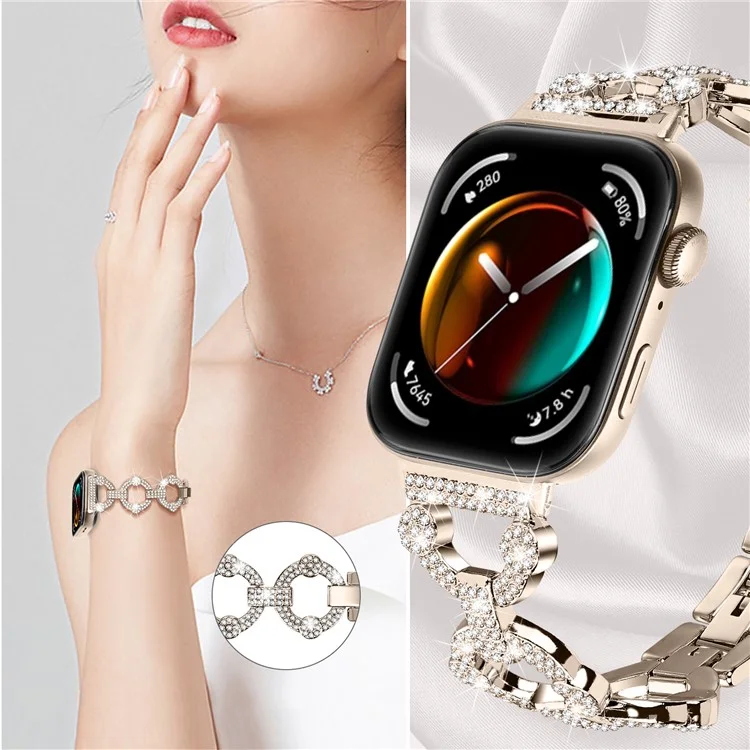 Für Huawei Watch Fit 3 Metallarmband Funkelnde Strass-Armband - Champagner Gold