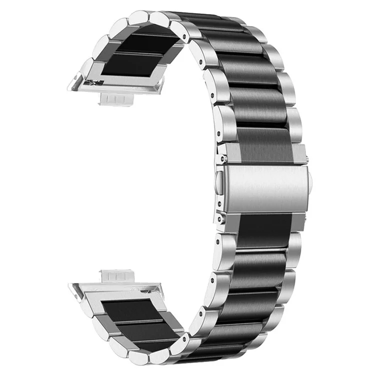Para Huawei Watch Fit 3 Correa de reloj Pulsera de acero inoxidable de tres perlas - Plata+Negro