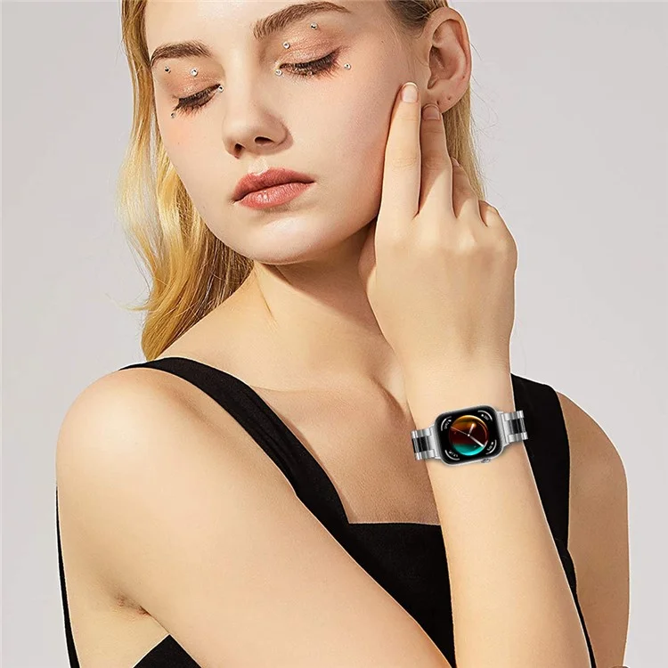 Para Huawei Watch Fit 3 Correa de reloj Pulsera de acero inoxidable de tres perlas - Plata+Negro