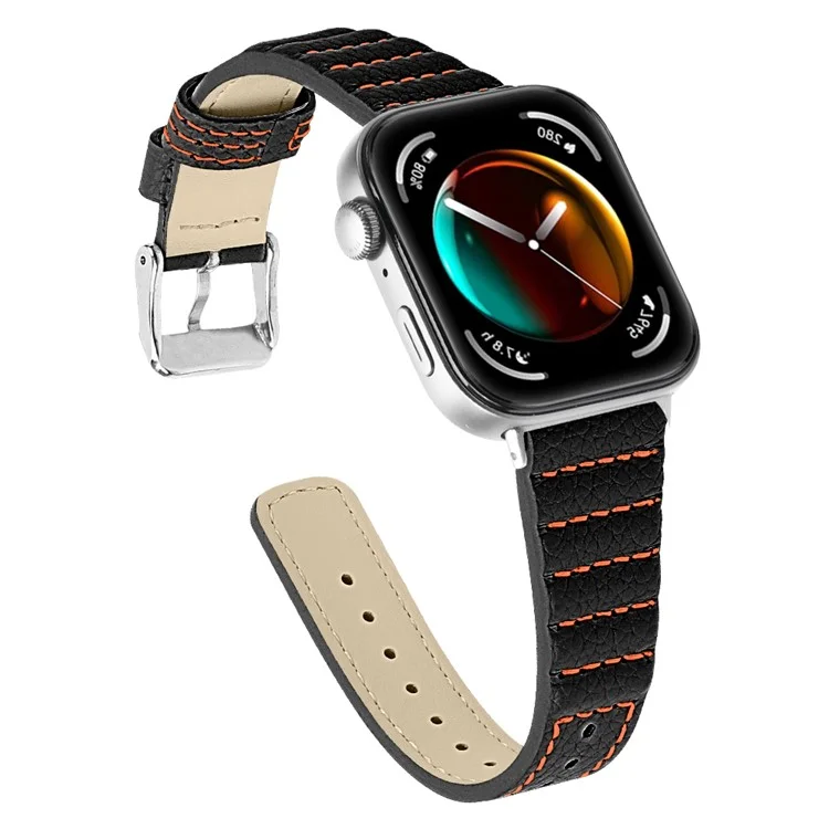 Para Huawei Watch Fit 3 Correa de Reloj Líneas de Puntada Onda Cuero de PU Banda de Muñeca - Negro