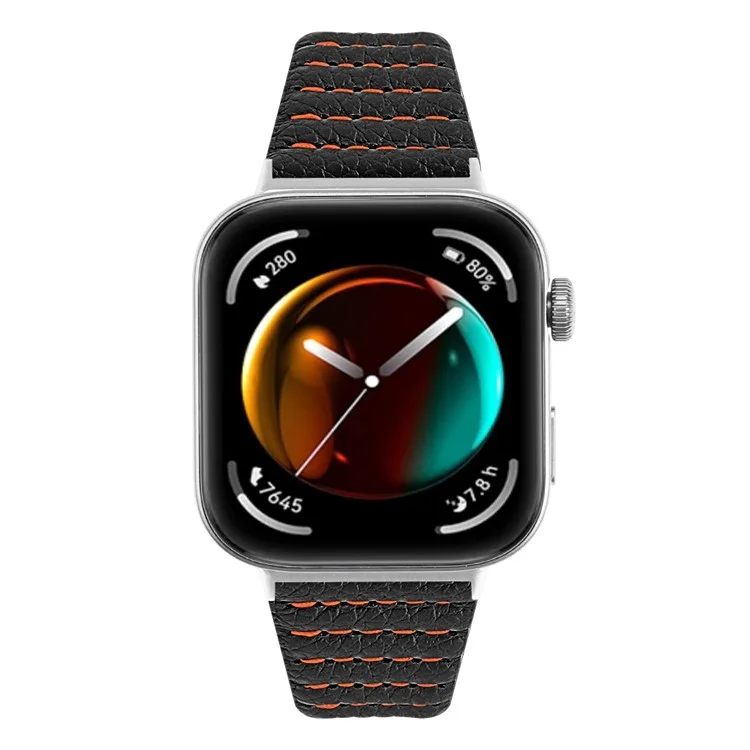 Para Huawei Watch Fit 3 Correa de Reloj Líneas de Puntada Onda Cuero de PU Banda de Muñeca - Negro