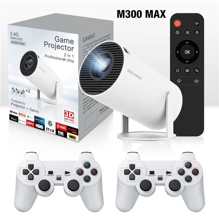 M300 MAX RK3326 2 Game Consoles Android 11 Portable 3D Game Projector 4K Smart Home Theater - US Plug