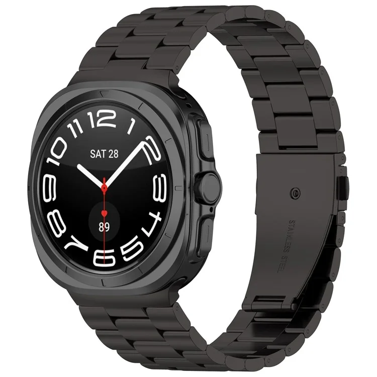 For Samsung Galaxy Watch Ultra 47mm Metal Watch Band Three-Beads Steel Wrist Strap - Black