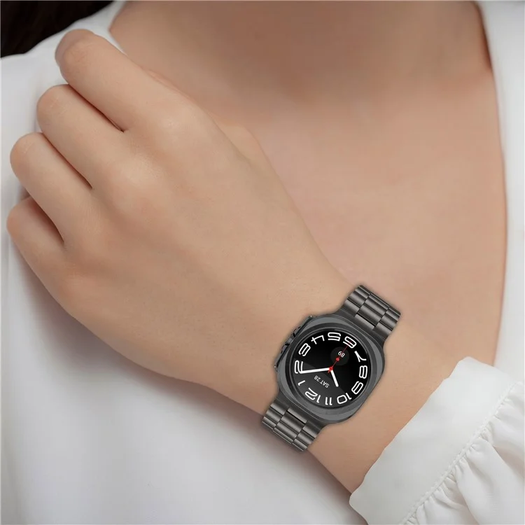 For Samsung Galaxy Watch Ultra 47mm Metal Watch Band Three-Beads Steel Wrist Strap - Black