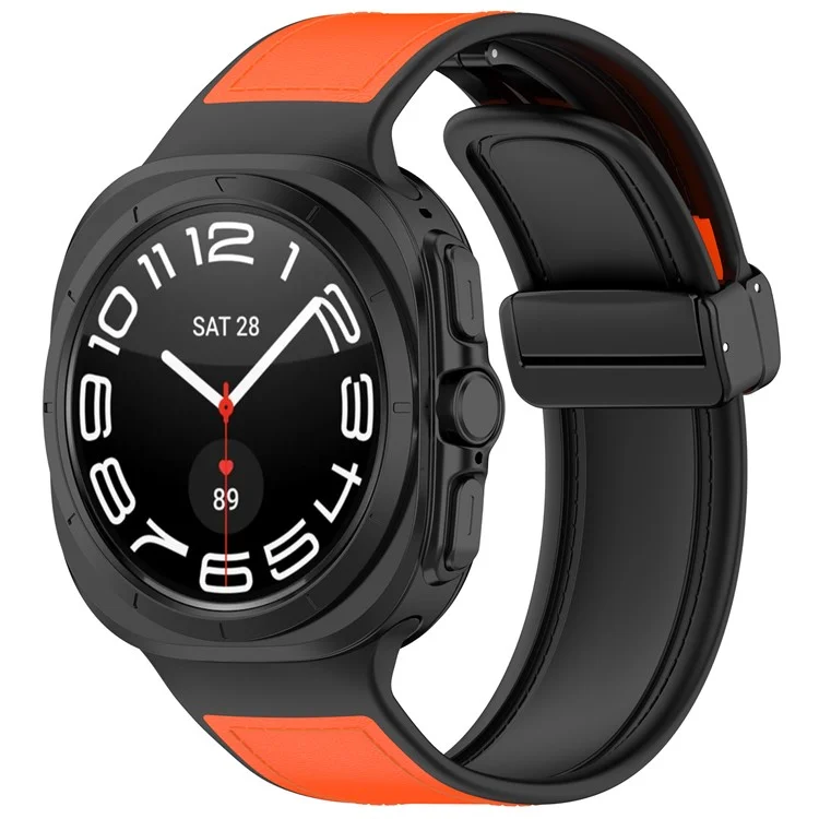Pour Samsung Galaxy Watch Ultra 47mm Bracelet de montre Boucle magnétique Cuir enduit de silicone Bracelet de poignet - Orange