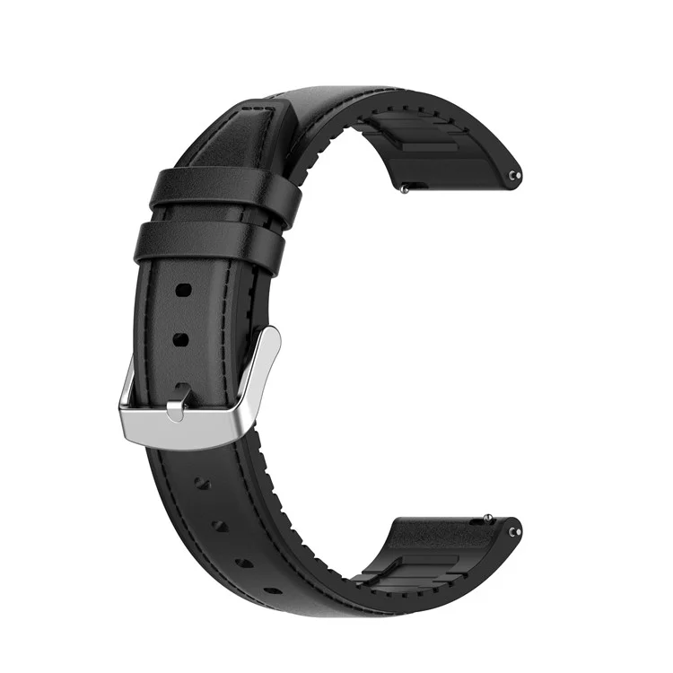 Véritable bracelet en cuir et en silicone pour montre intelligente pour Samsung Galaxy Watch6 40mm / 44mm / Watch6 Classic 43mm / 47mm / Amazfit Watch - Noir