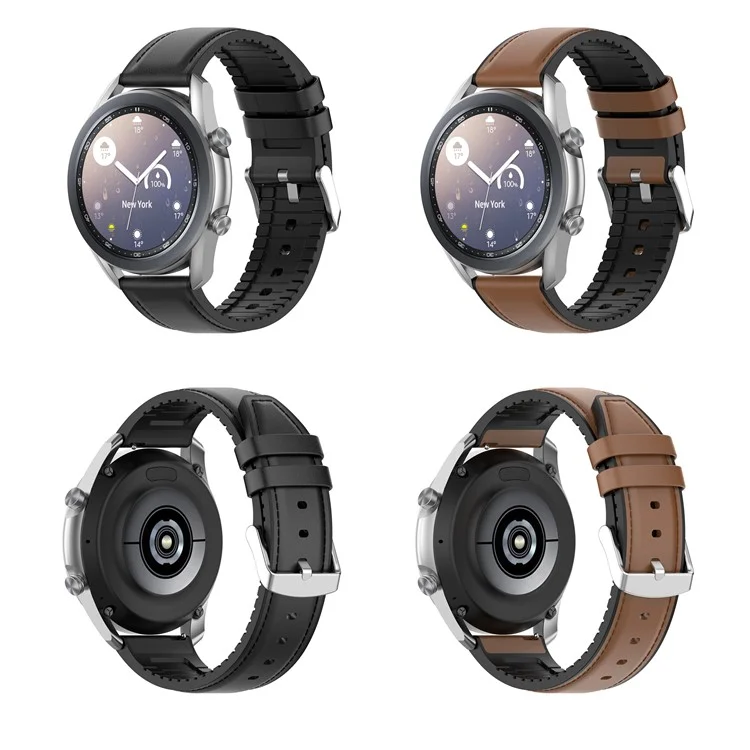 Véritable bracelet en cuir et en silicone pour montre intelligente pour Samsung Galaxy Watch6 40mm / 44mm / Watch6 Classic 43mm / 47mm / Amazfit Watch - Noir