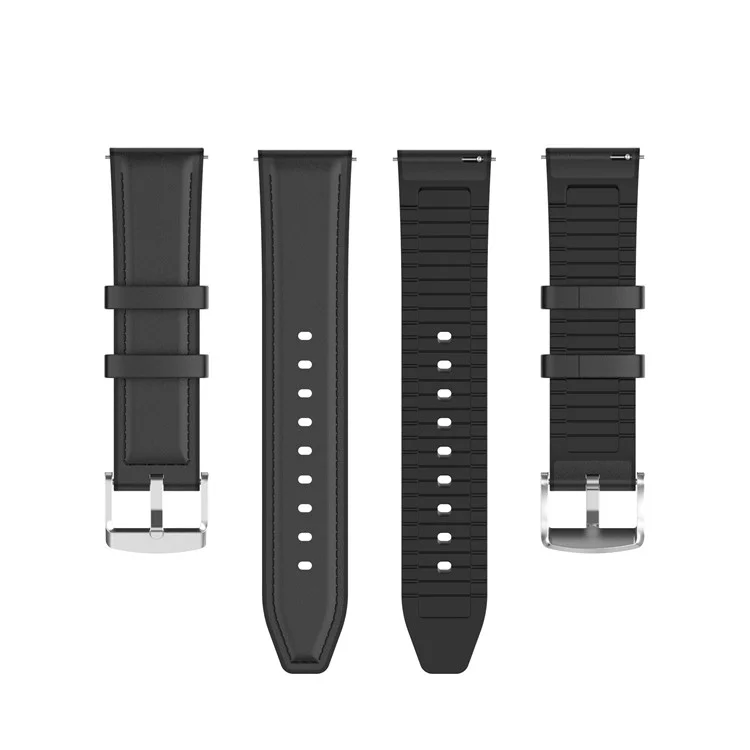 Véritable bracelet en cuir et en silicone pour montre intelligente pour Samsung Galaxy Watch6 40mm / 44mm / Watch6 Classic 43mm / 47mm / Amazfit Watch - Noir