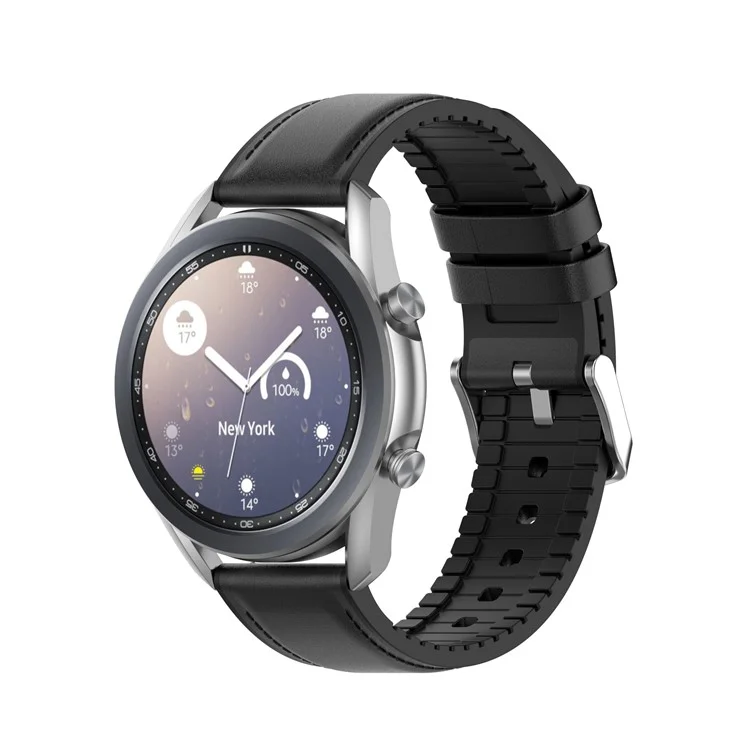 Véritable bracelet en cuir et en silicone pour montre intelligente pour Samsung Galaxy Watch6 40mm / 44mm / Watch6 Classic 43mm / 47mm / Amazfit Watch - Noir