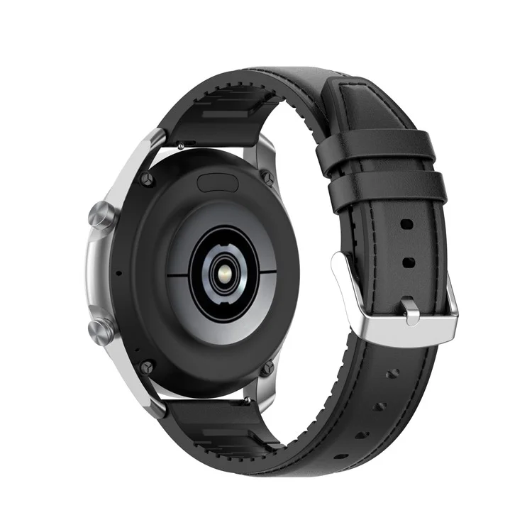Véritable bracelet en cuir et en silicone pour montre intelligente pour Samsung Galaxy Watch6 40mm / 44mm / Watch6 Classic 43mm / 47mm / Amazfit Watch - Noir