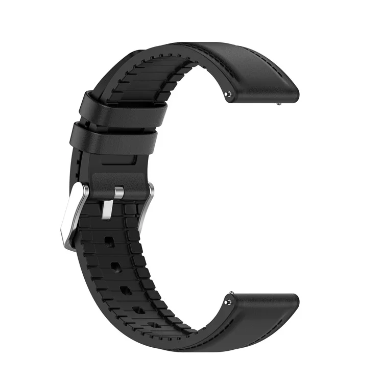 Superfície De Couro Genuíno + Silicone Smart Watch Band Strap Para Samsung Galaxy Watch / Amazfit Watch - Preto