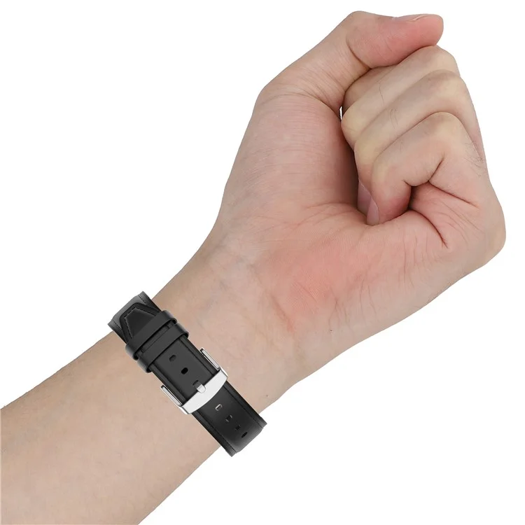 Superficie De Cuero Genuino + Silicone Smart Watch Band Strap Para Samsung Galaxy Watch / Amazfit Watch - Negro