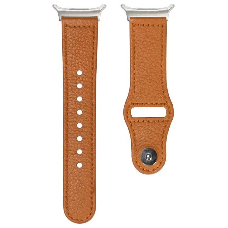 Per Samsung Galaxy Watch Ultra 47mm Cinturino dell'orologio Vera pelle bovina Fibbia a rivetto - Texture Litchi Marrone