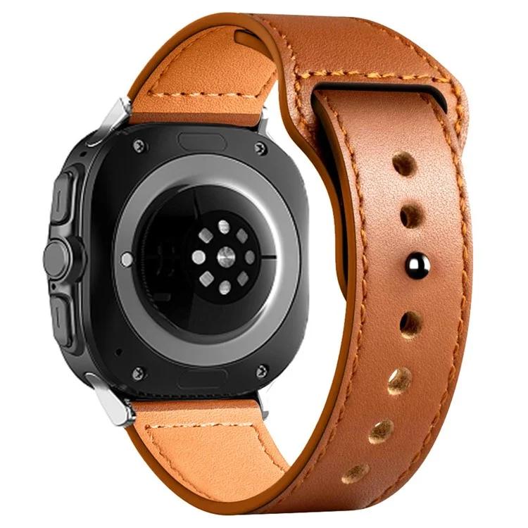 Per Samsung Galaxy Watch Ultra 47mm Cinturino dell'orologio Vera pelle bovina Fibbia a rivetto - Texture Litchi Marrone