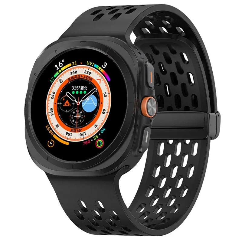 Pour Samsung Galaxy Watch Ultra 47mm Bracelet de montre en silicone Boucle pliante magnétique - Noir