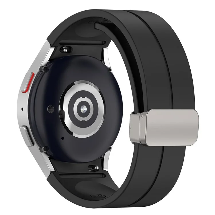 Per Samsung Galaxy Watch7 40mm Magnetic Folding Silver Buckle Watch Band Silicone Strap - Nero