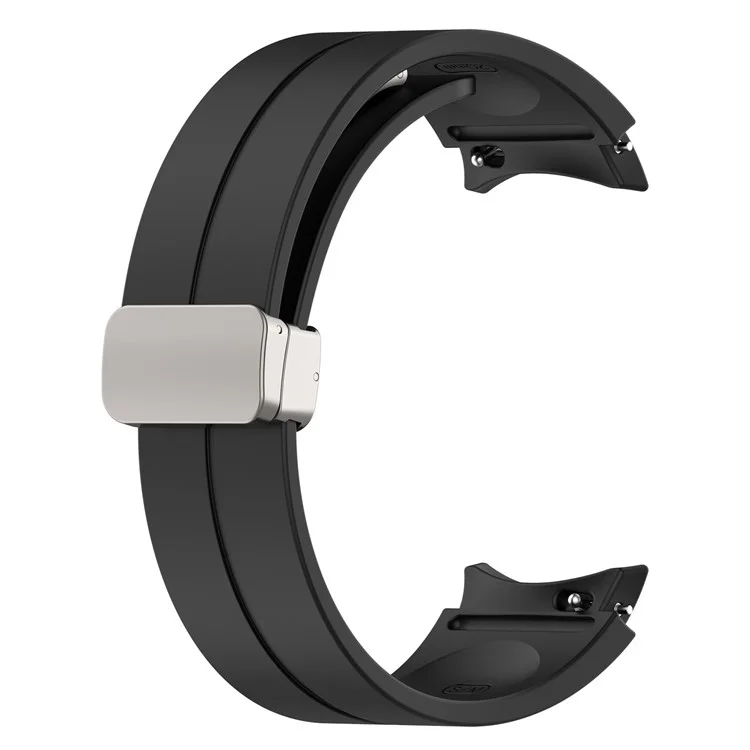 Per Samsung Galaxy Watch7 40mm Magnetic Folding Silver Buckle Watch Band Silicone Strap - Nero