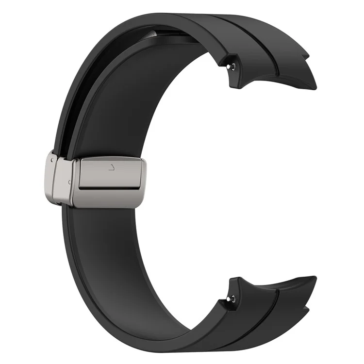 Per Samsung Galaxy Watch7 40mm Magnetic Folding Silver Buckle Watch Band Silicone Strap - Nero