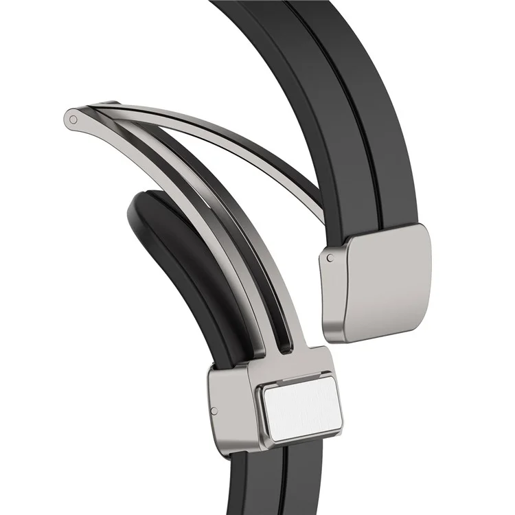 Per Samsung Galaxy Watch7 40mm Magnetic Folding Silver Buckle Watch Band Silicone Strap - Nero